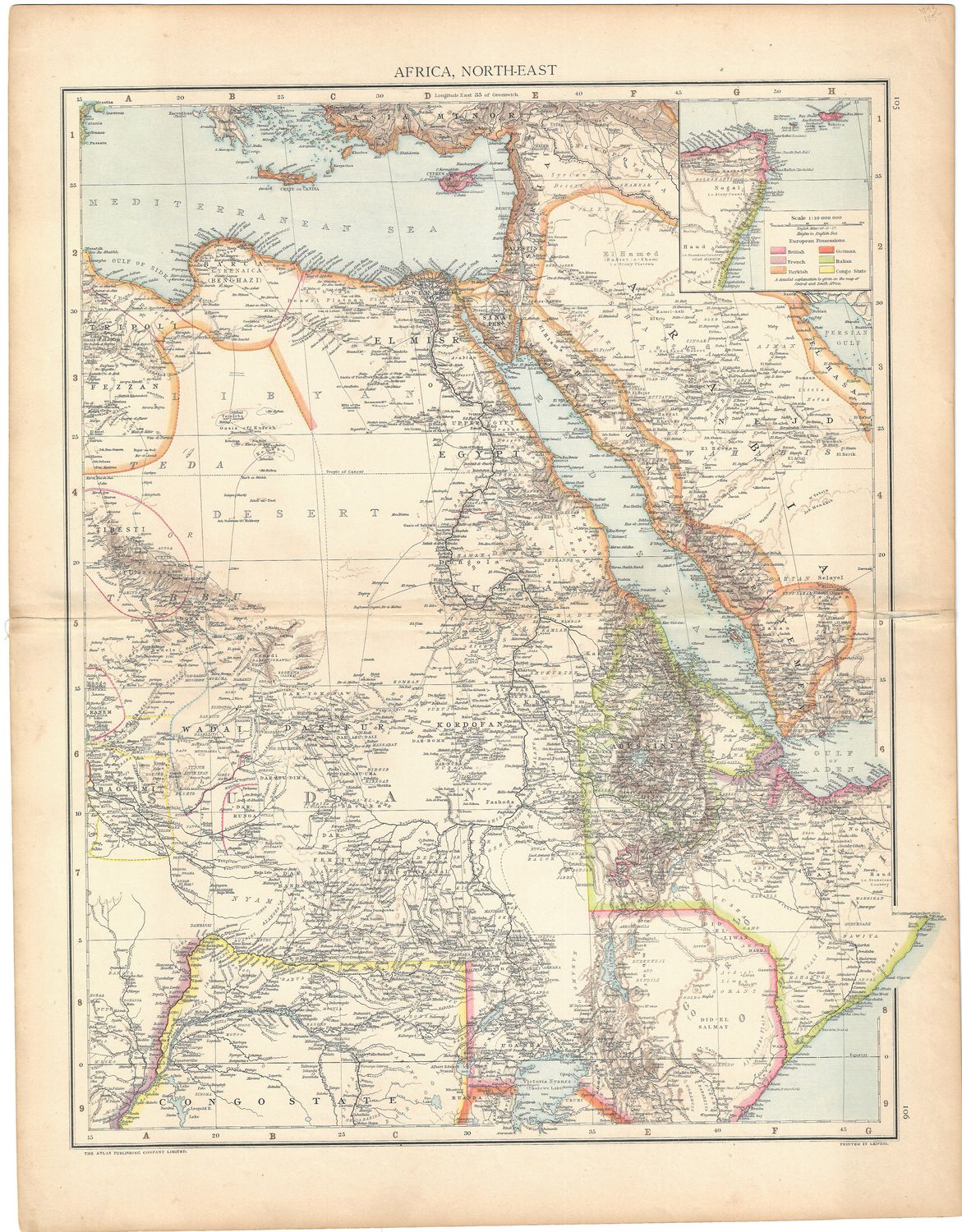 1893 Map of North East Africa by Atlas Publishing Co.