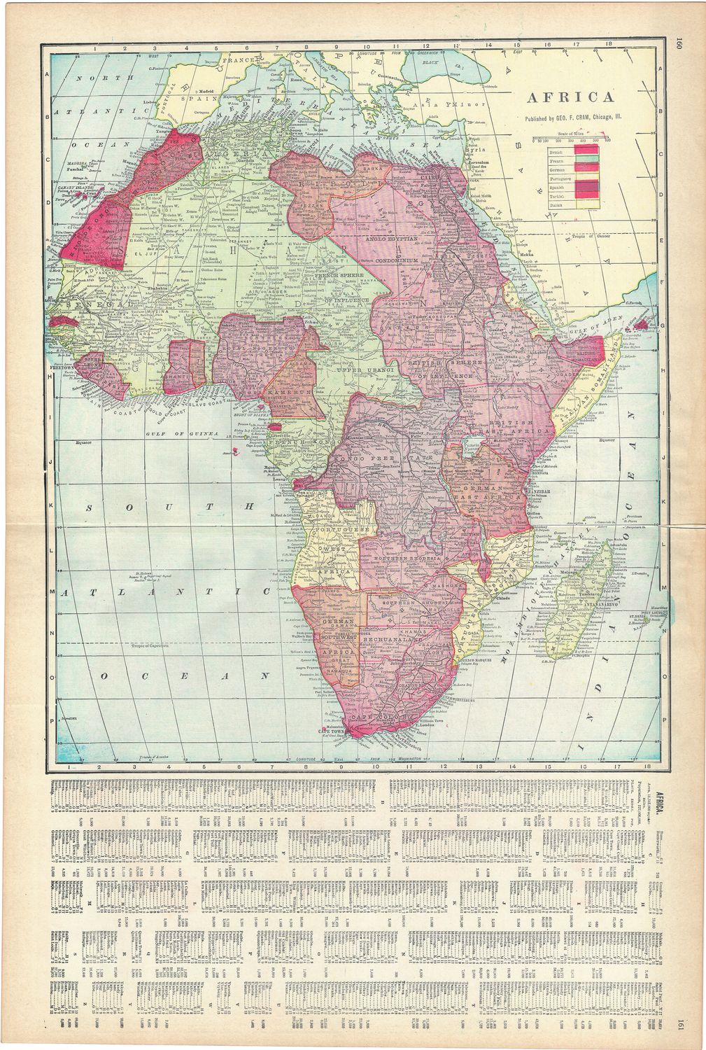 1899 Map of Africa by George Cram