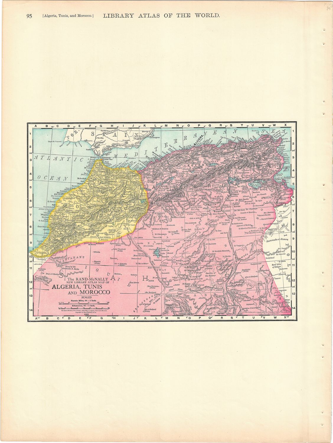 1912 Map of Algeria, Tunis and Morocco by Rand McNally