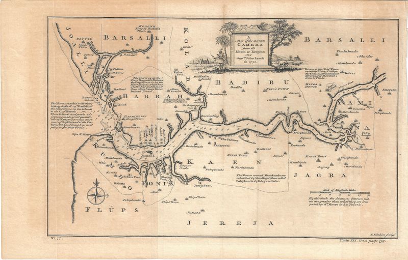 1746 (1732) Map of the River Gambra (Gambia), West Africa