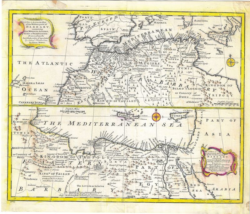 1747 Map of the Western &amp; Eastern Part of Barbary by Emanuel Bowen