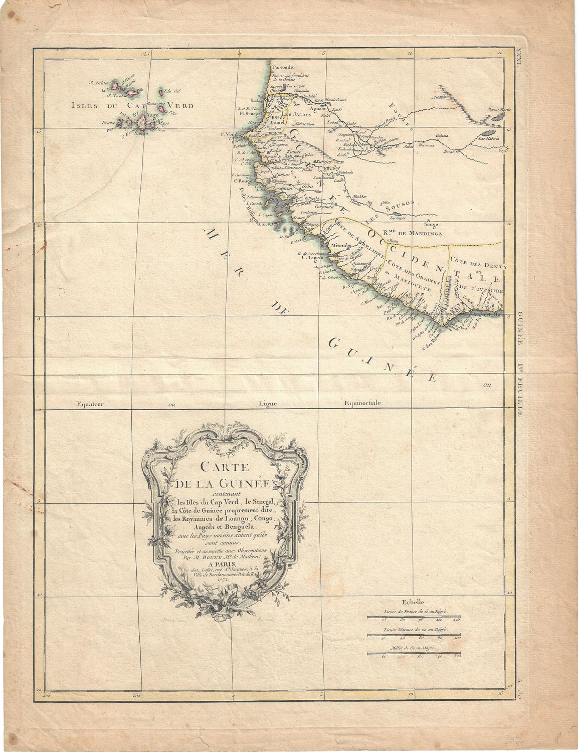 1771 Map of Guinea with the Cape Verde Isles by Bonne