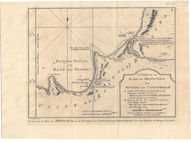1771 Map of the Bay of Benguela and Cantonbelle River by Bonne