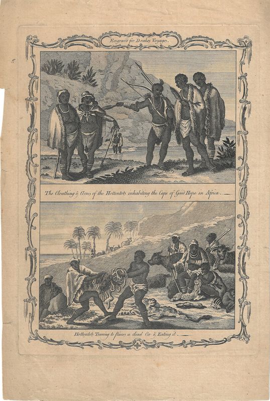 1785 View of Hottentots from Drake's Voyages