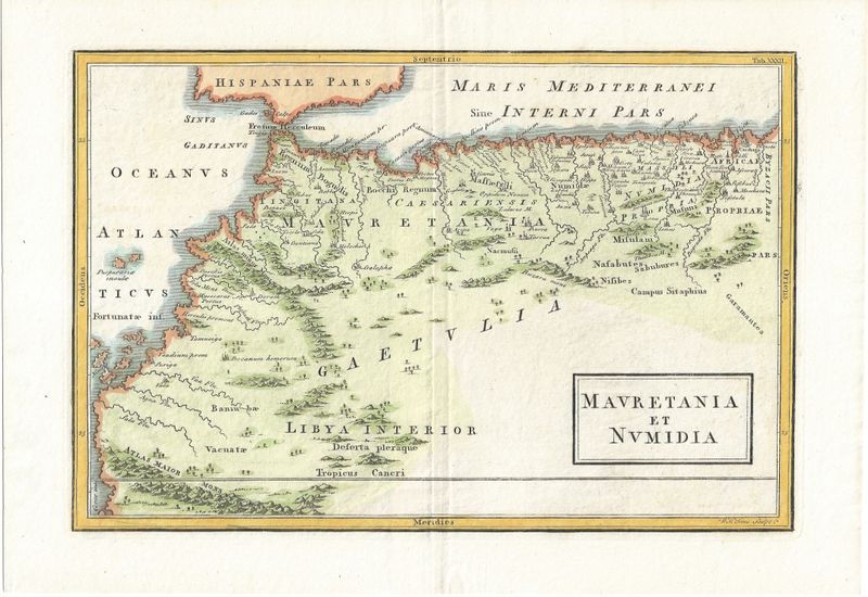 1796 Map of Ancient Africa Mauretania et Numidia by Christopher Cellarius