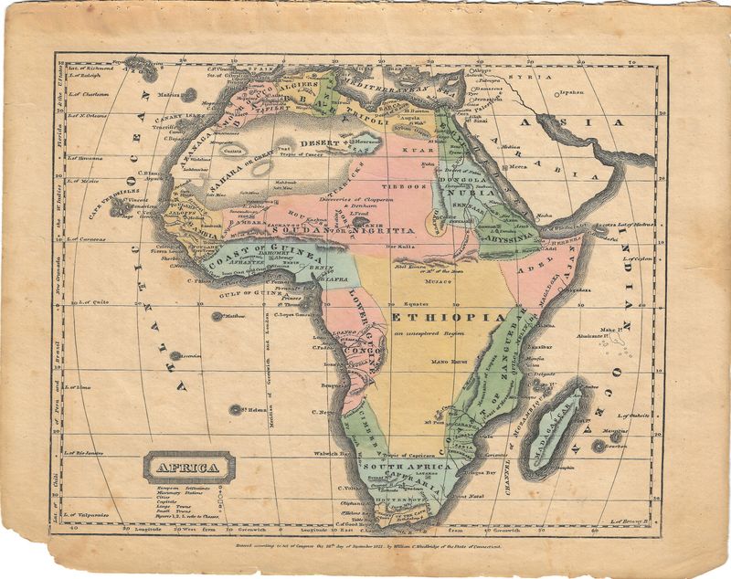 1829 Map of Africa with European Settlements and Missionary Stations