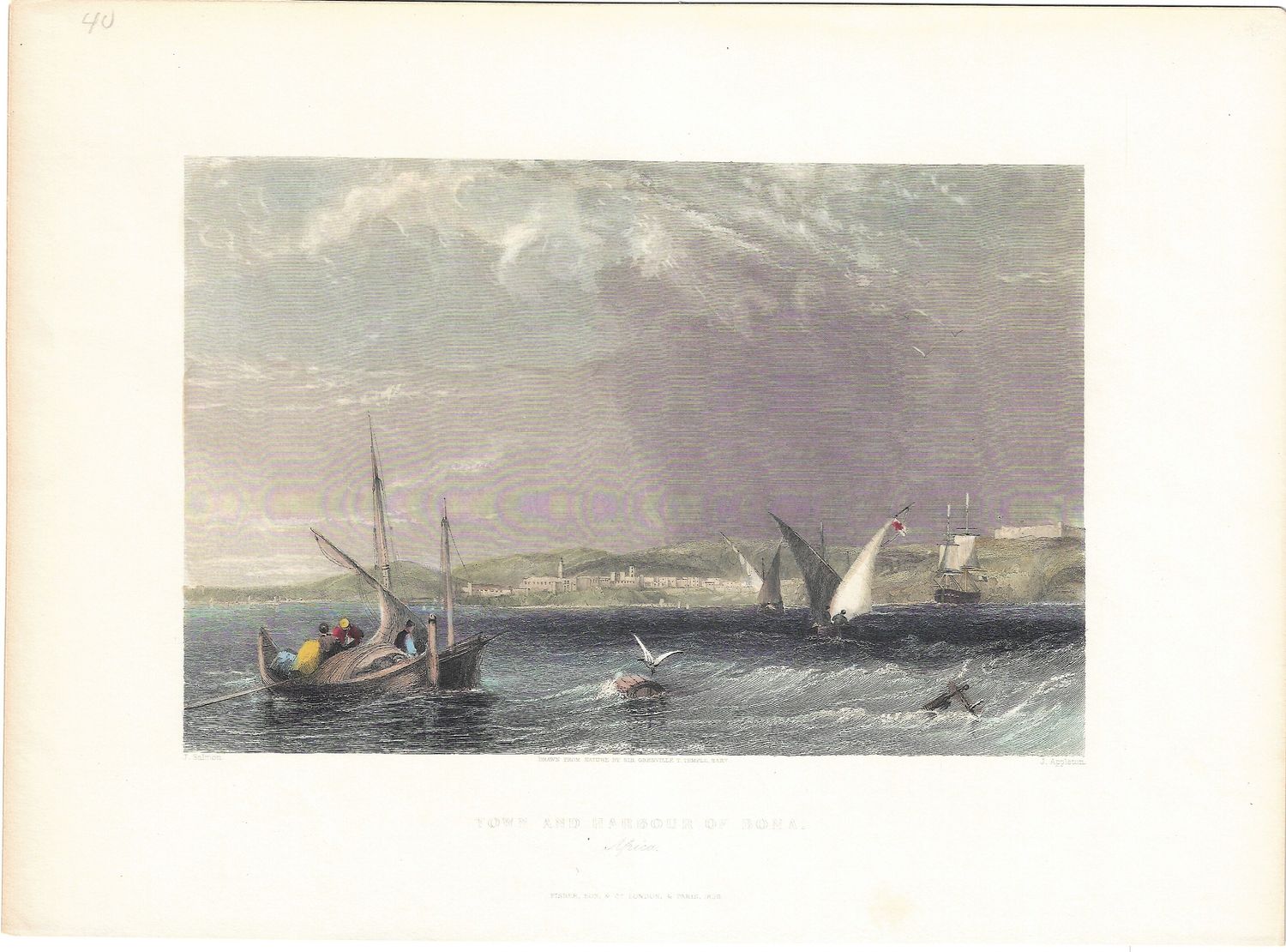 1854 View of the Town and Harbor of Bona by Fisher &amp; Sons