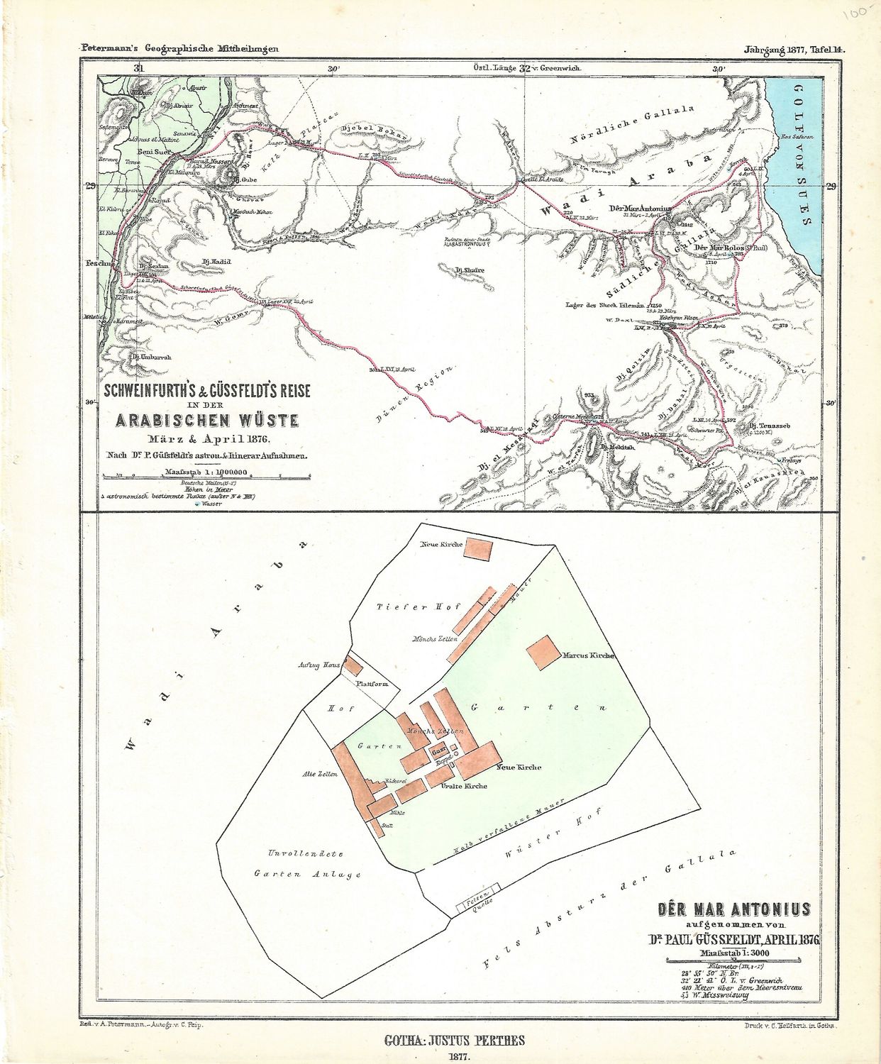1877 Map of North East Egypt from Petermann's Geography