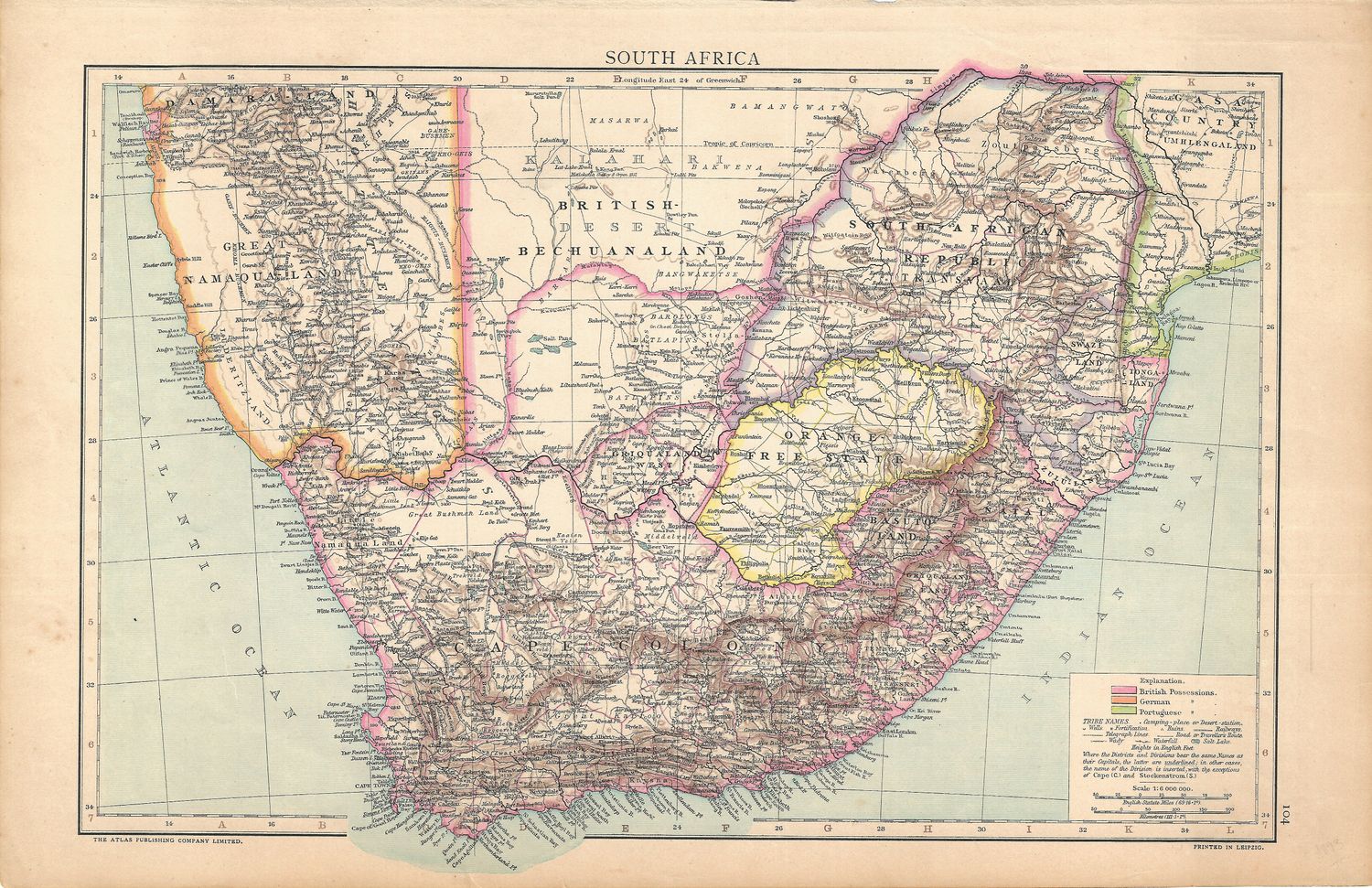 1893 Map of South Africa by the Atlas Publishing Co.