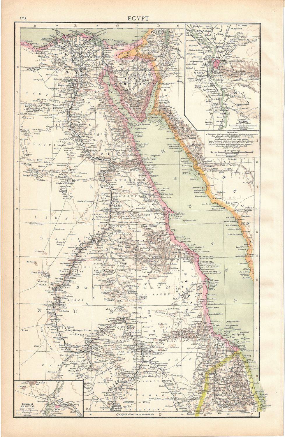 1912 Map of Egypt by Atlas Publishing