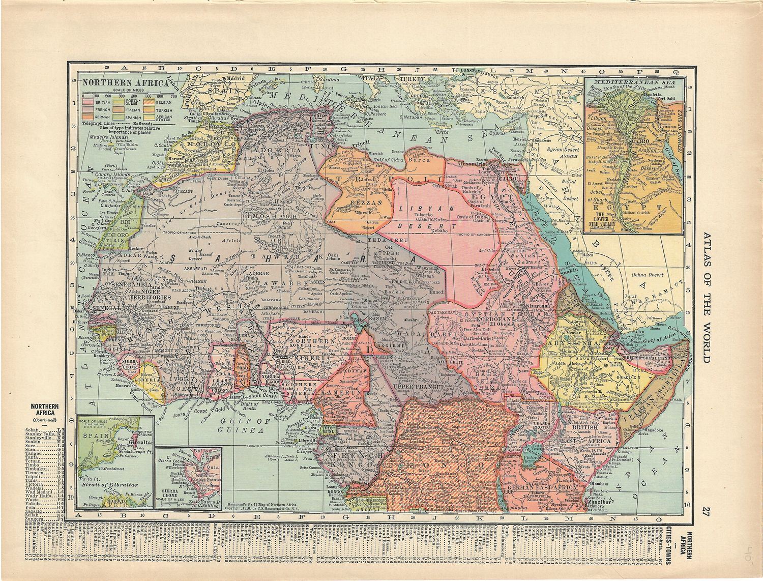 1910 Map of Northern  &amp; Southern Africa by CS Hammond