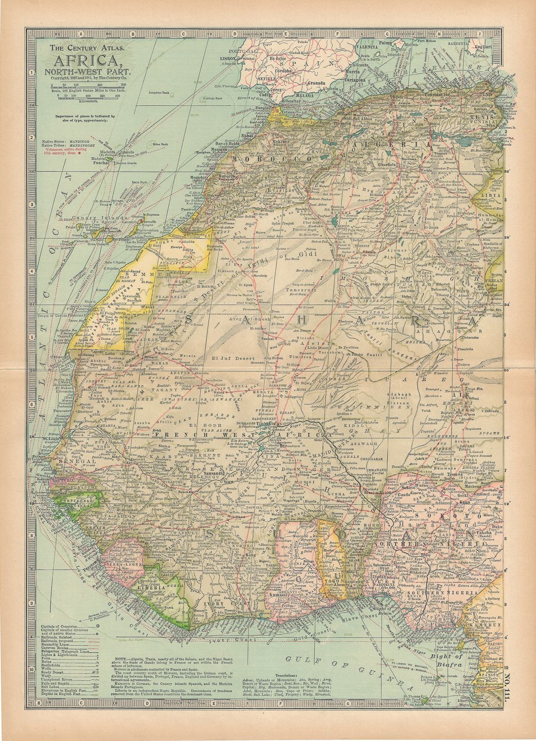 1911 (1897) Map of North West Africa  by Century Atlas
