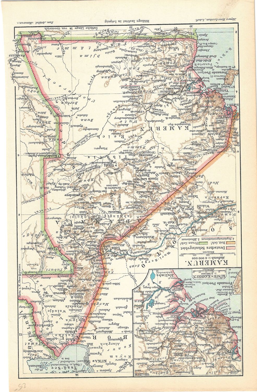 1912 Map of Cameroon  in German from Leipzig publishing co.
