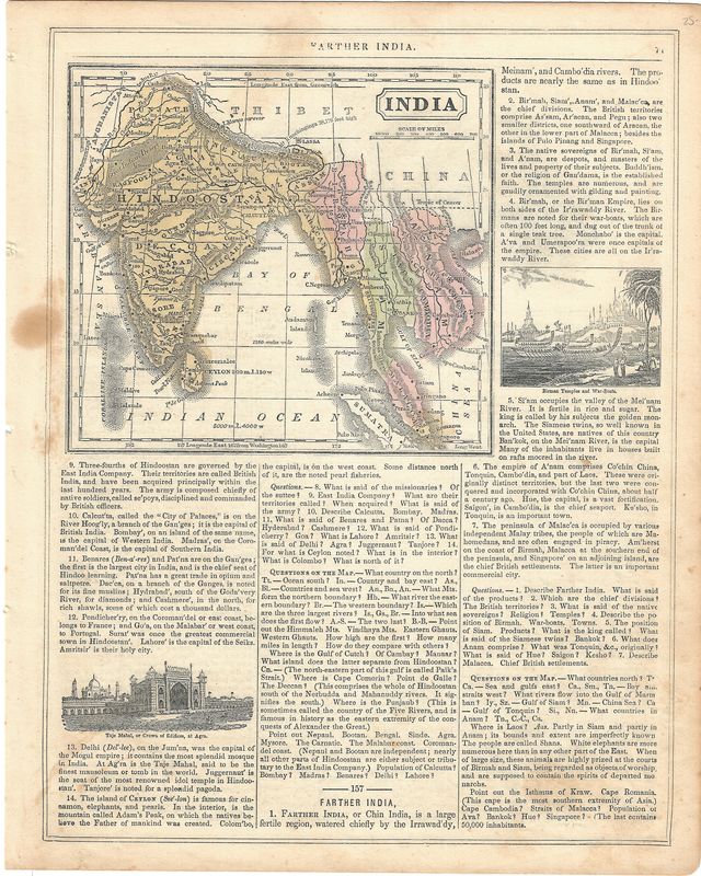 1855 Map of India w/text from McNally's Atlas 