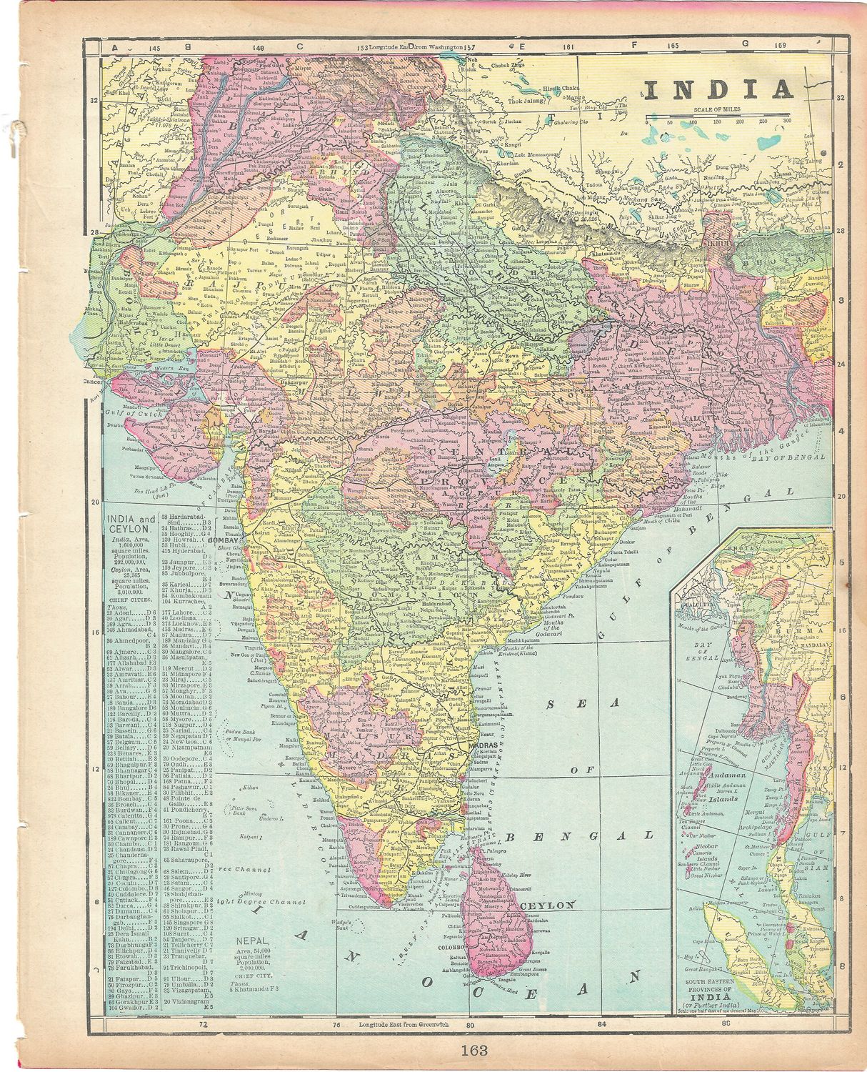 1903 Map of India w/ index by Atlas Pub. Chicago