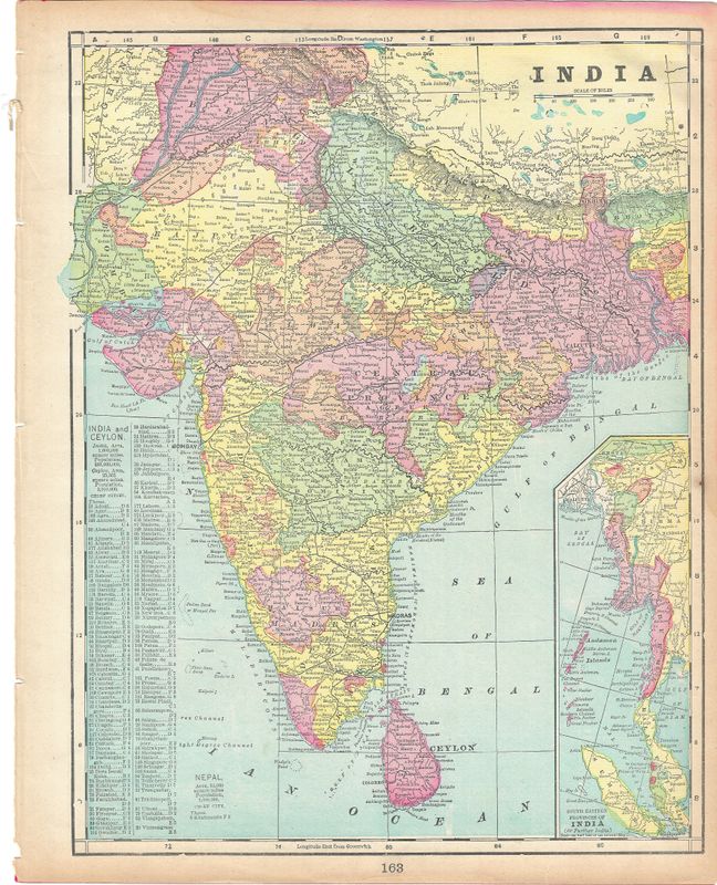 1903 Map of India w/ index by Atlas Pub. Chicago