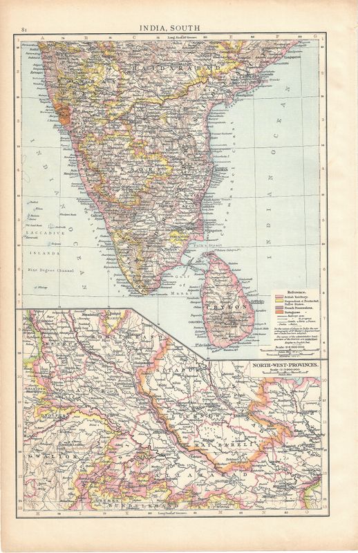 1900 Map of South India by Atlas Publishing Co. Leipizig