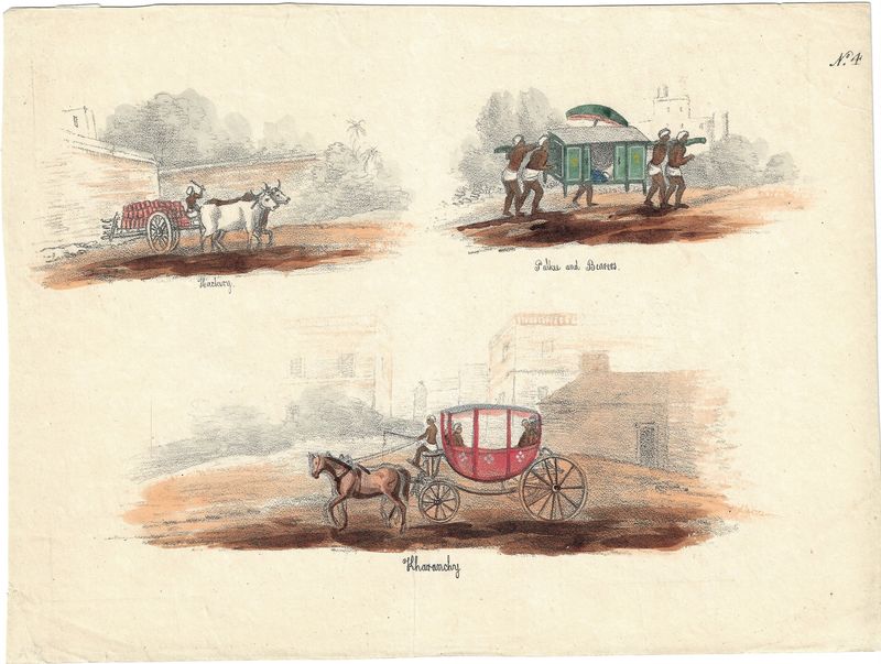 1870 View of Transit in India w/ handcolor