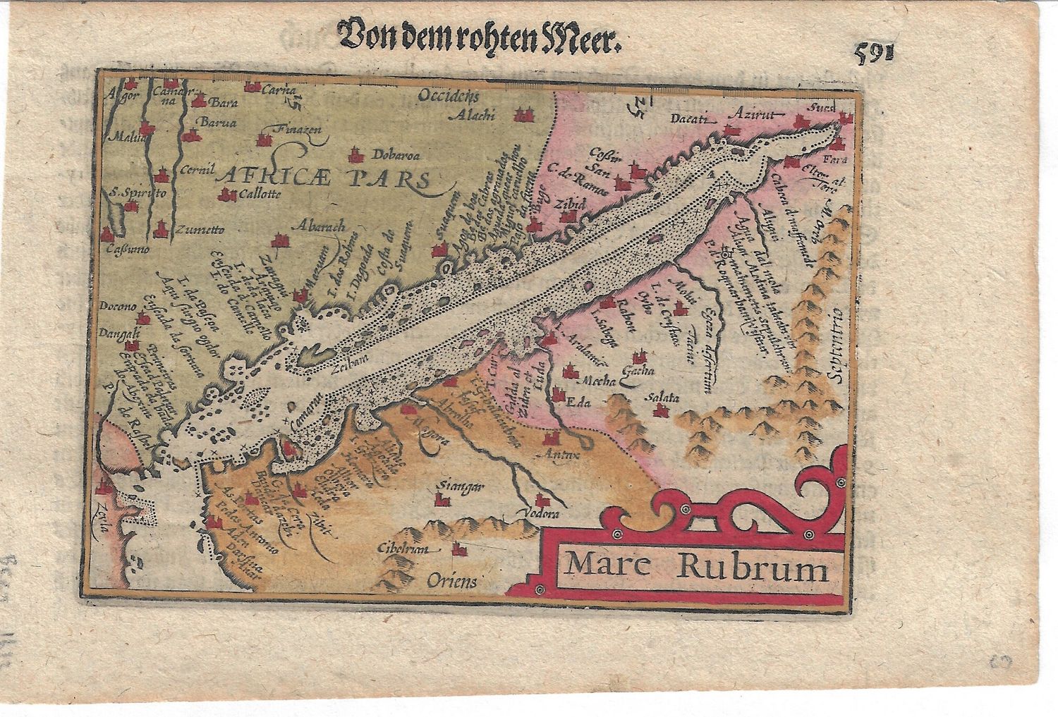 1619 Map of the Red Sea by Peter De Bert with hand color