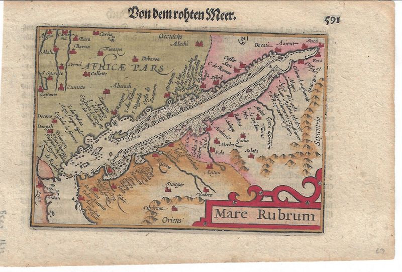 1619 Map of the Red Sea by Peter De Bert with hand color
