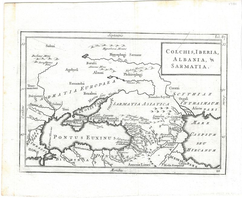 1731 Map of Colchis, Iberia , Albania &amp; Sarmatia by Andreas Cellarius