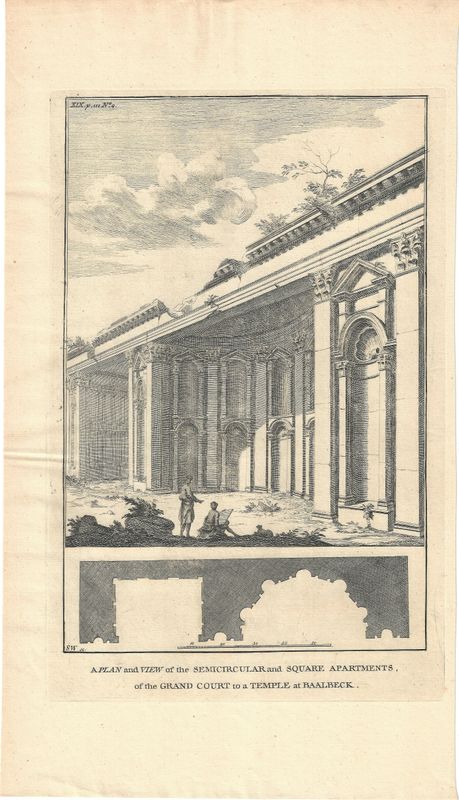 1768 Plan and View ...of a Grand Court to a Temple at Baalbeck (Lebanon)