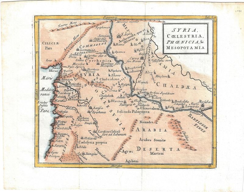 1731 Map of Syria , Phoenicia &amp; Mesopotamia by Andreas Cellarius