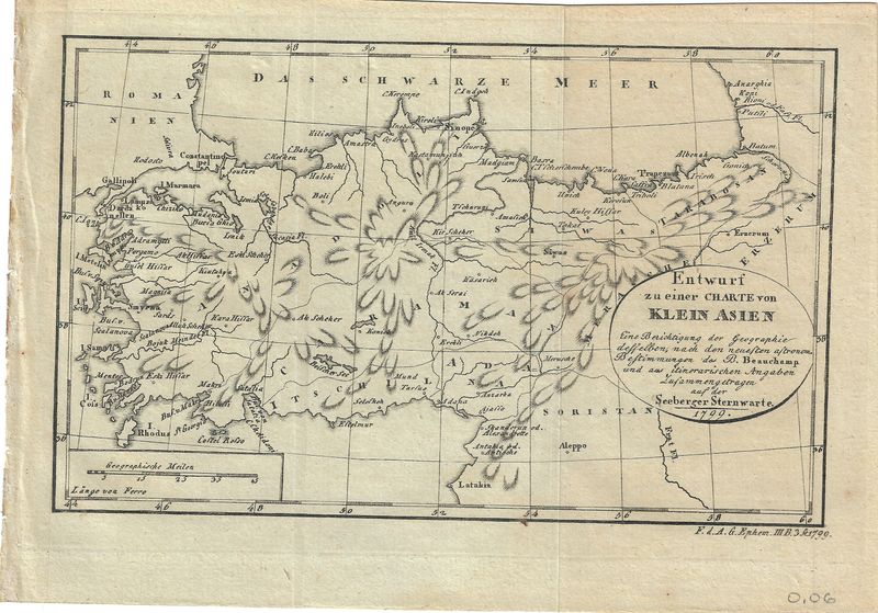 1799 Map of Asia Minor from the Seeberger Observatory in German