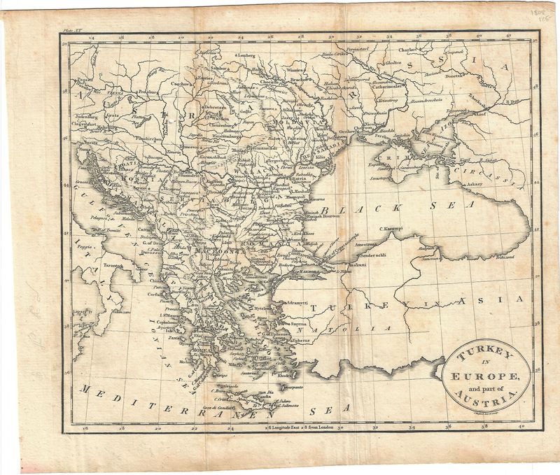 1808 Map of Turkey in Europe and Part of Austria by John Russell