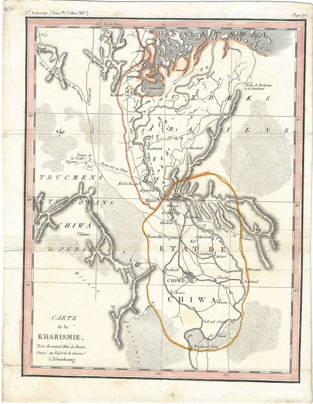 1810 Map of Kharismie in Uzbekistan from the Russian War Department