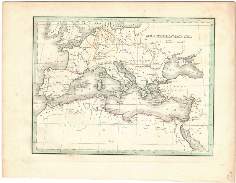 1835 Map of the Mediterranean Sea by Bradford 