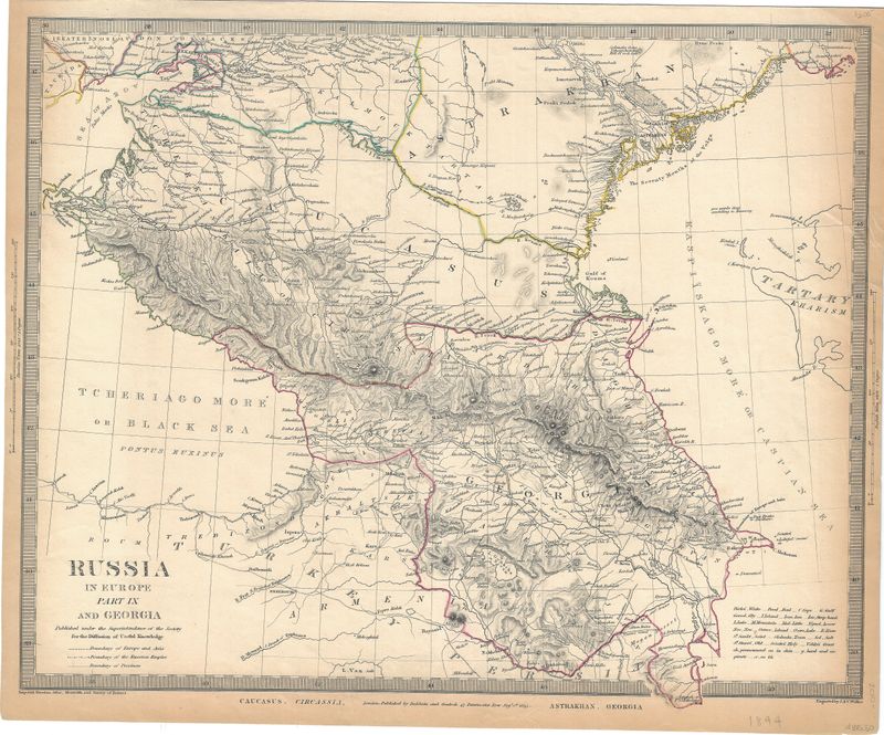 1844 Map of Russia in Europe &amp; Georgia from the Society for the Diffusion of Useful Knowledge