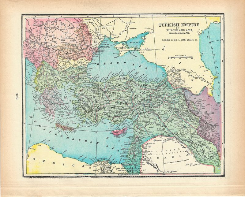 1901 Map of the Turkish Empire by George Cram