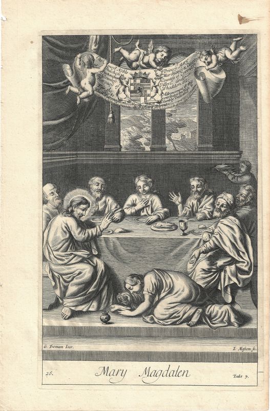 1750 View of Mary Magdalen with Text page from Luke 7 &amp; 8- Bible Page