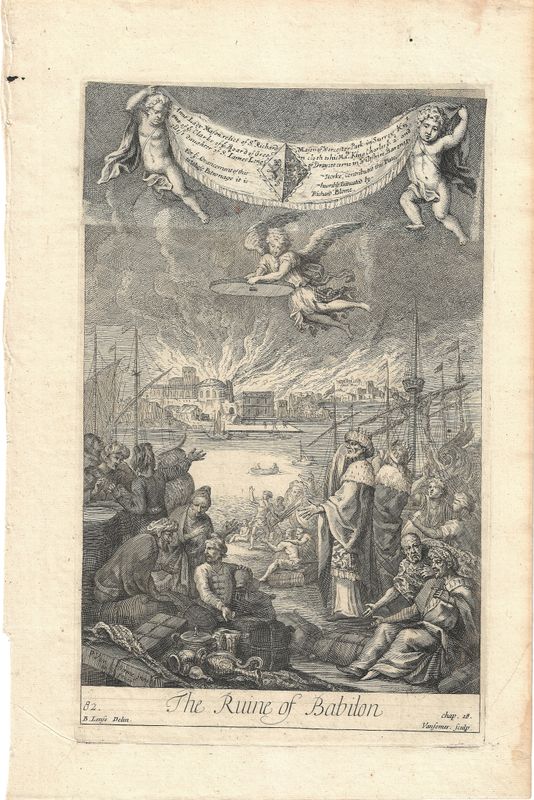 1750 View of The Ruine of Babilon with Text Page - Bible Pages