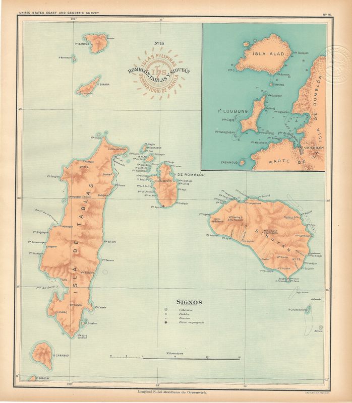 1899 USC&amp;GS Islas Filipinas Maps of the Philippine Islands- No.16 Romblon, Tablas &amp; Sibuyan