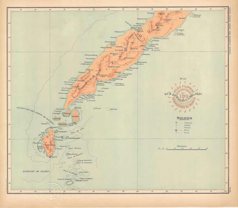 1899 USC&amp;GS Islas Filipinas Maps of the Philippine Islands- No.25 Paragua South