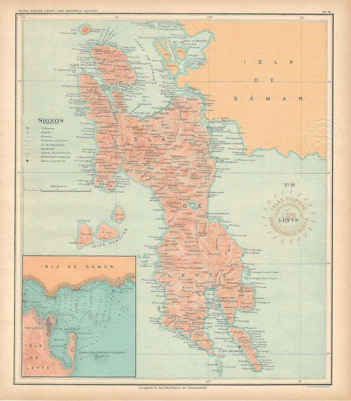 1899 USC&amp;GS Islas Filipinas Maps of the Philippine Islands- No.19 Leyte