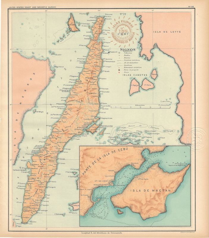 1899 USC&amp;GS Islas Filipinas Maps of the Philippine Islands- No.22 Cebu