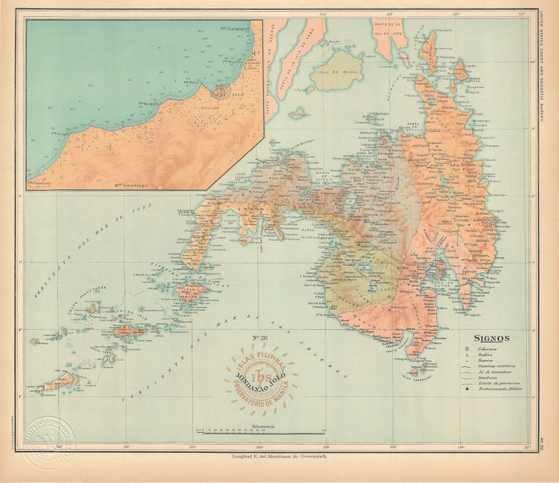 1899 USC&amp;GS Islas Filipinas Maps of the Philippine Islands- No.26 Mindanao Jolo