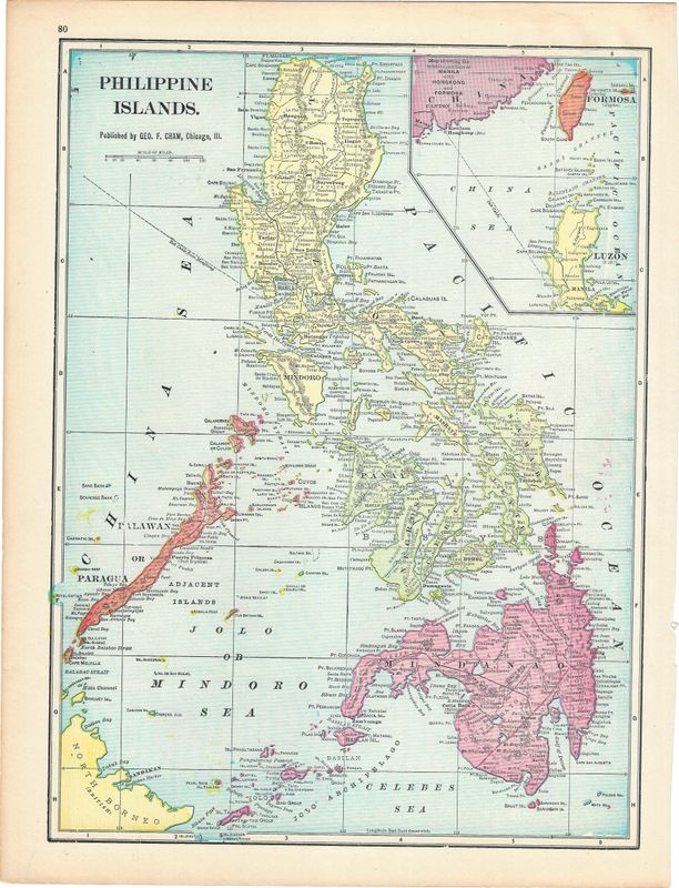 1903 Map of the Philippines by Atlas Pub Chicago