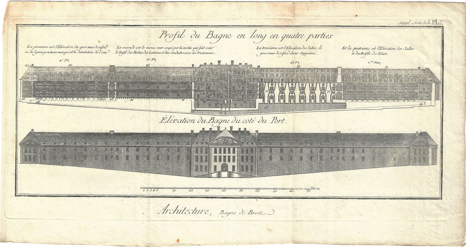1781 Diderot Architectura Plan for Bagne de Brest - Group of 5