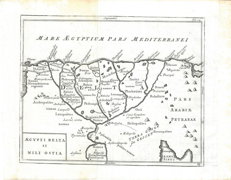 1731 Map of the Nile Delta in Ancient Egypt by Cellarius