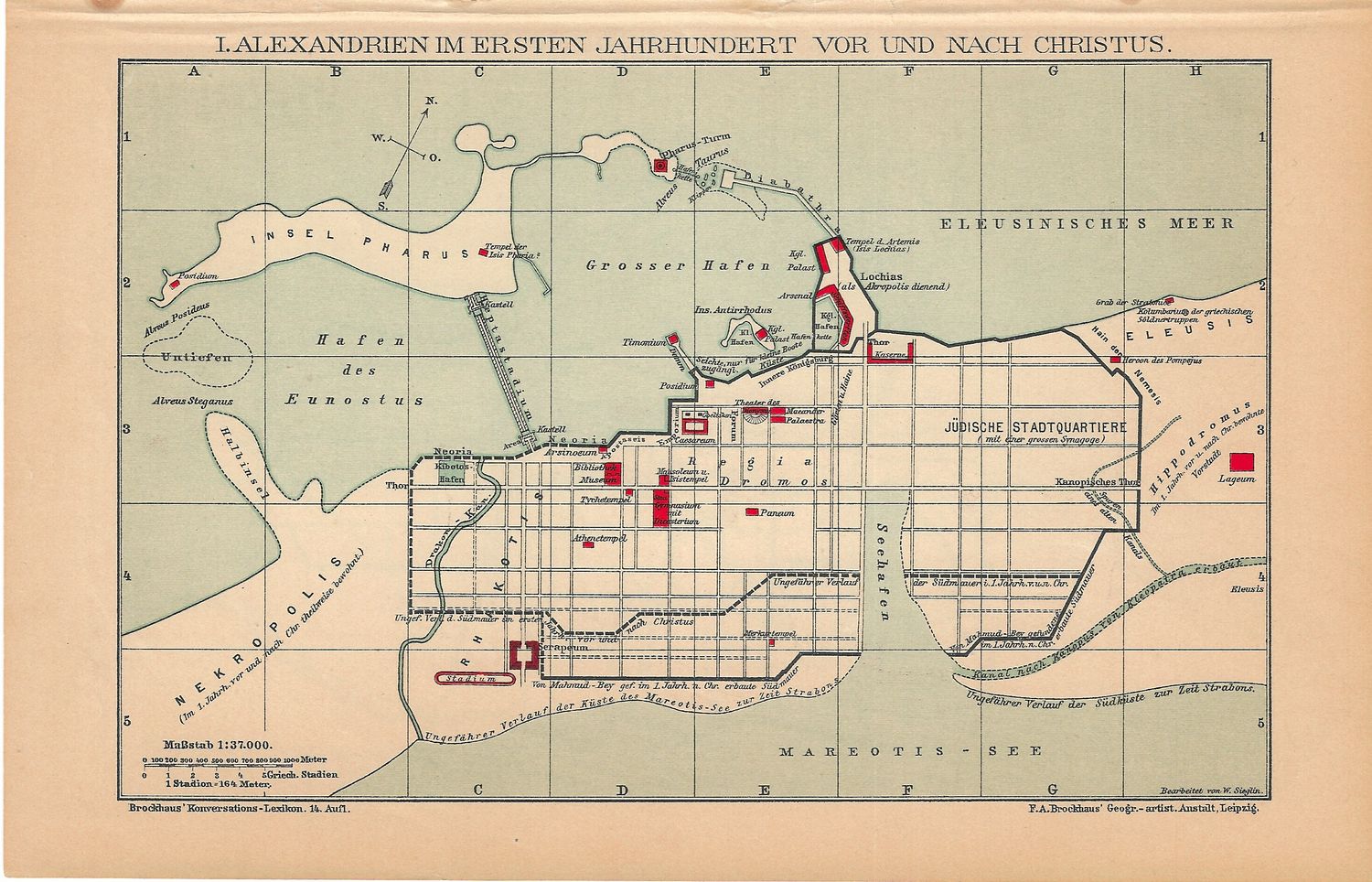 1912 Map of Alexandria by Brockhaus of Leipzig