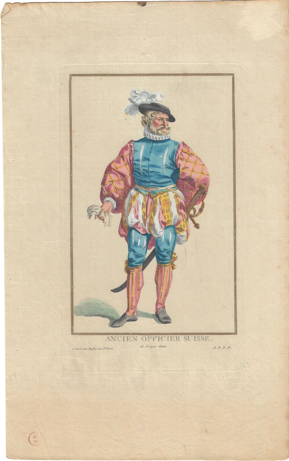 1784 Copper Engraving by Pierre Duflos w/ ohc  - Ancien Officer Suisse
