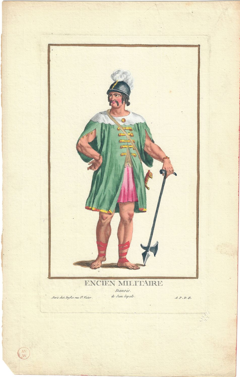 1784 Copper Engraving by Pierre Duflos w/ ohc  - Encien Militaire Danois
