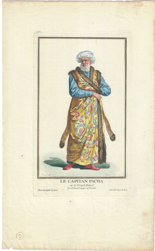 1784 Copper Engraving by Pierre Duflos w/ ohc  - Le Capitan Pacha