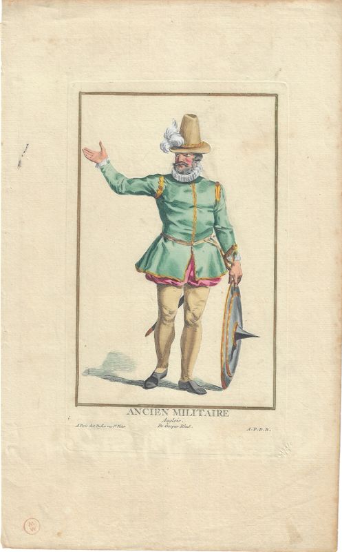 1784 Copper Engraving by Pierre Duflos w/ ohc - Ancien Militaire Anglois De Gaspar Rhut