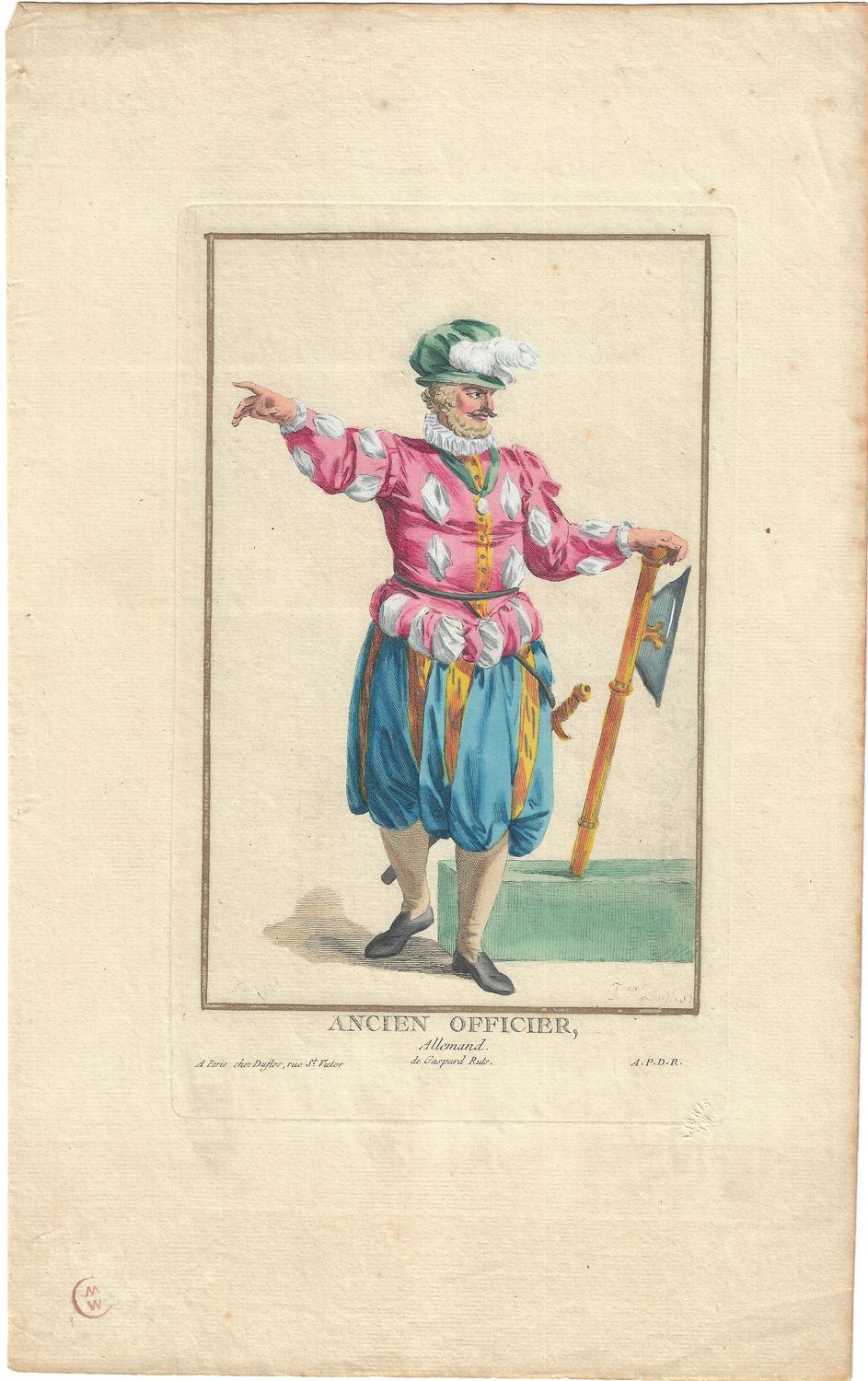 1784 Copper Engraving by Pierre Duflos w/ ohc - Ancien Officer Allemand