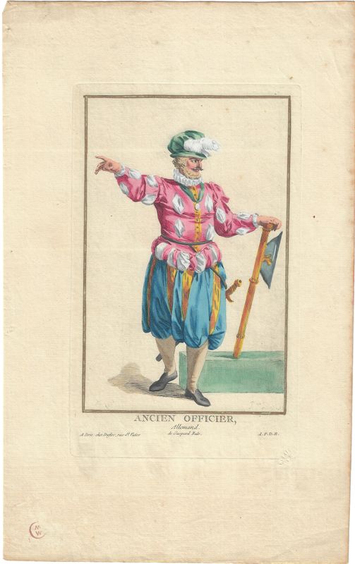 1784 Copper Engraving by Pierre Duflos w/ ohc - Ancien Officer Allemand